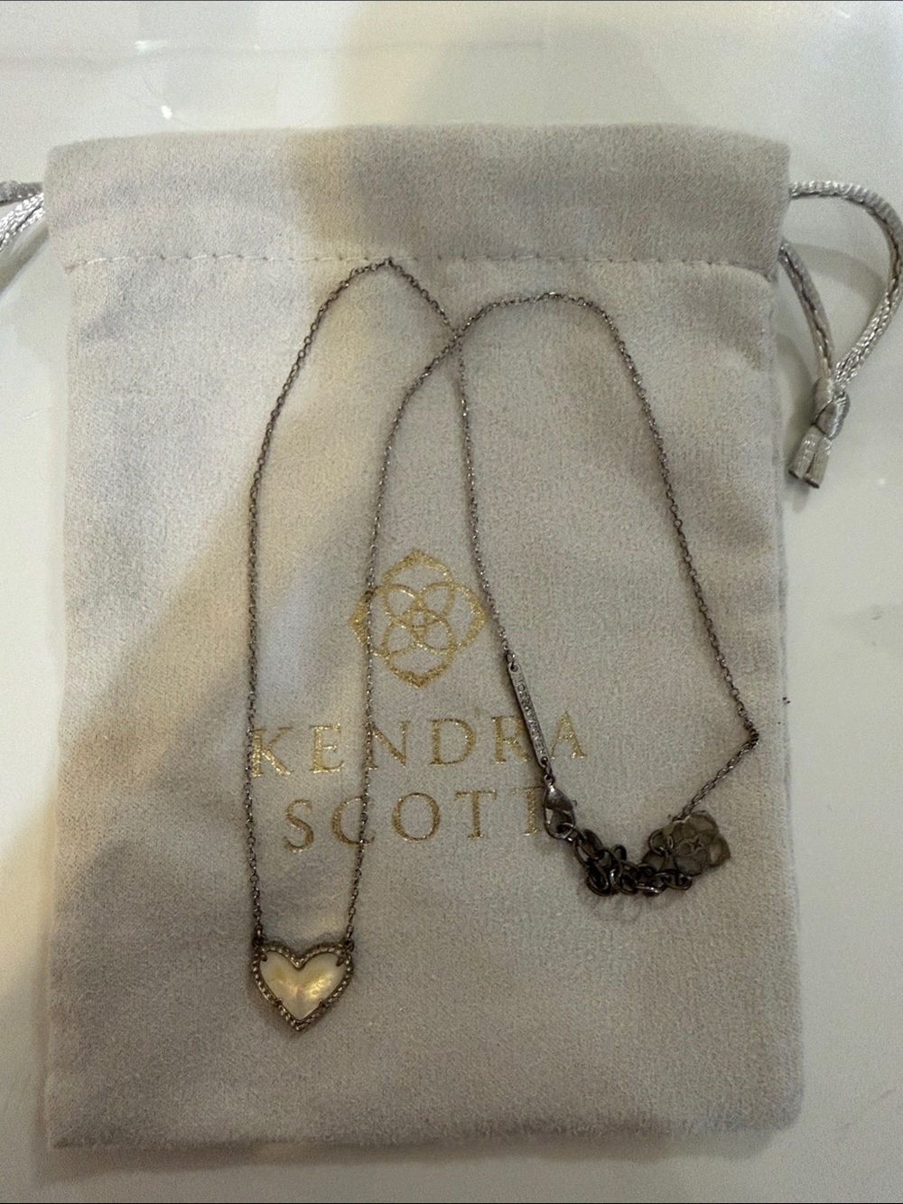 Kendra Scott Silver Heart Necklace with White Mother-of-Pearl